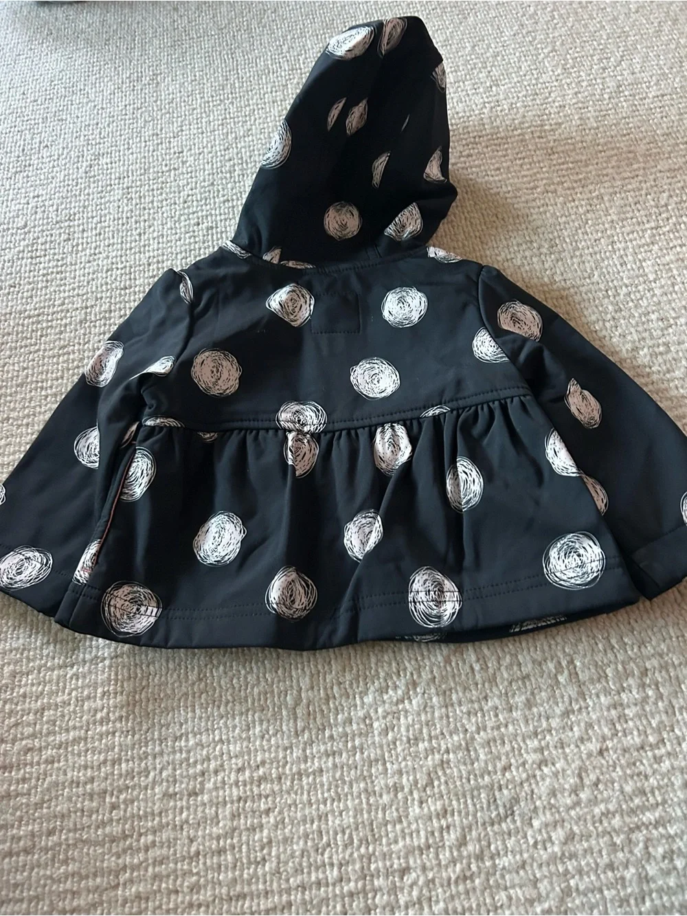 Cat & Jack Black Hooded Raincoat with Pink Lining and White Scribble Dots